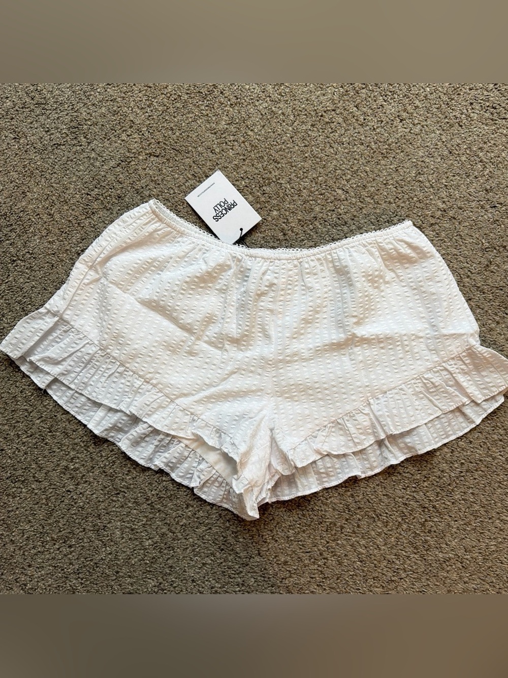 Princess Polly White Textured Ruffle Shorts